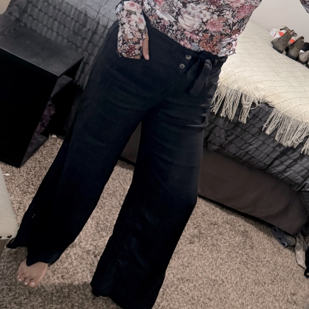 Anthropologie Black Linen Blend Wide Leg Pants